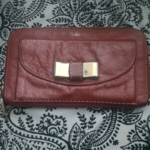 Chloe Red Leather Wallet with Gold Accents